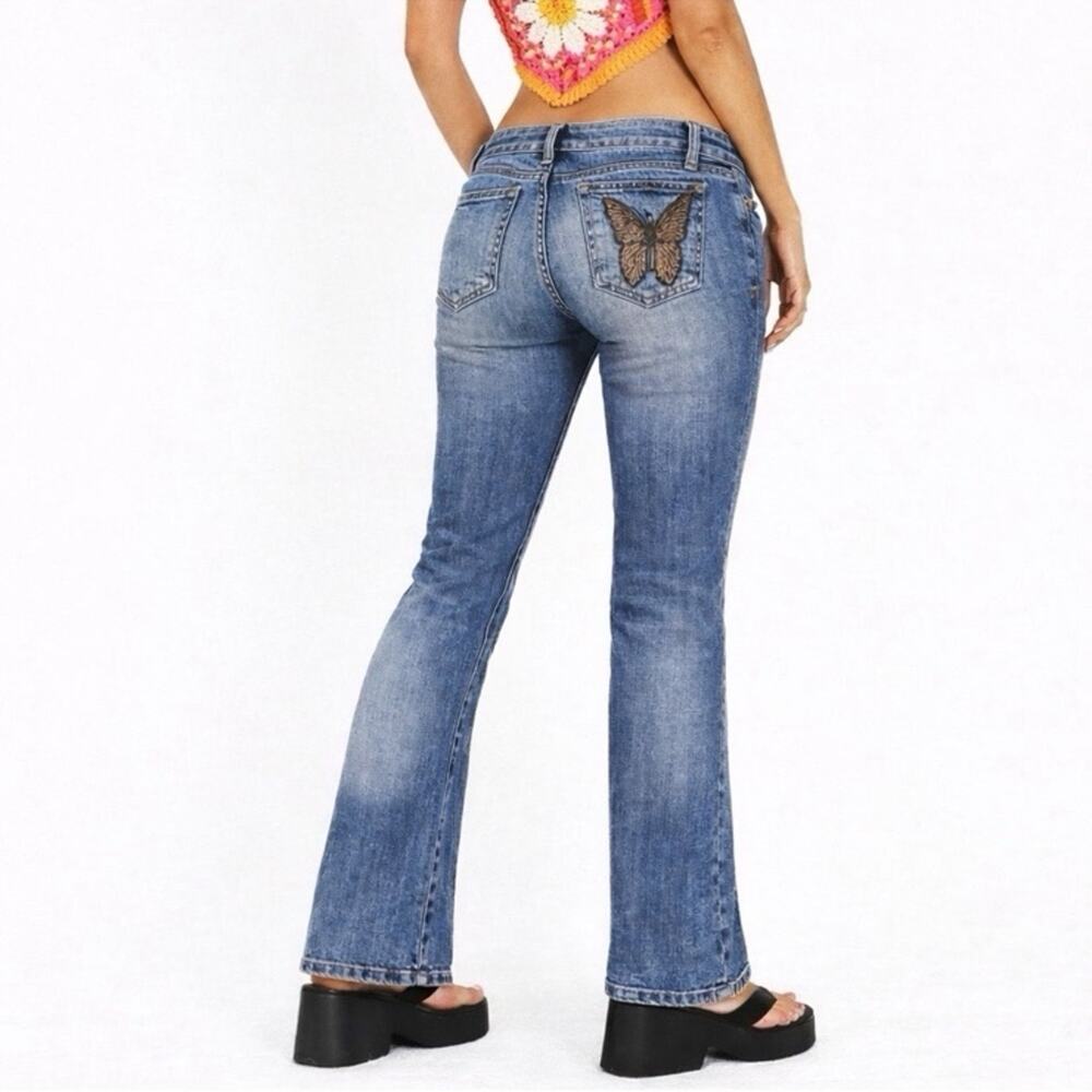 Y2K R4R Rave Low Rise Butterfly Bootcut Jeans Blue Size 5
